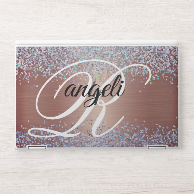 copper Glitter Monogram HP EliteBook X360 1030  Laptop Skin (Front)