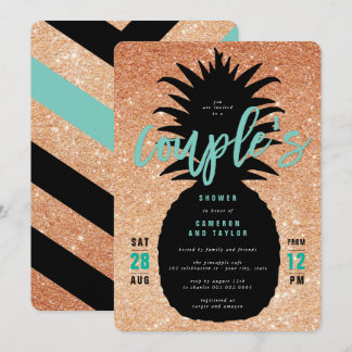 Copper Glitter Pineapple Couple's Shower Invite