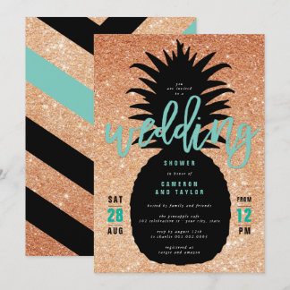 Copper Glitter Pineapple Wedding Shower Invite