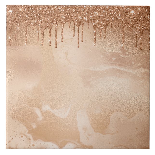 Copper Glitter Rain on Blush Copper Metal Marble Ceramic Tile (Front)