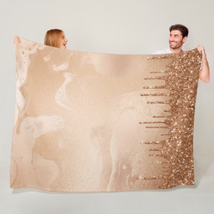 Copper Glitter Rain on Blush Copper Metal Marble Fleece Blanket