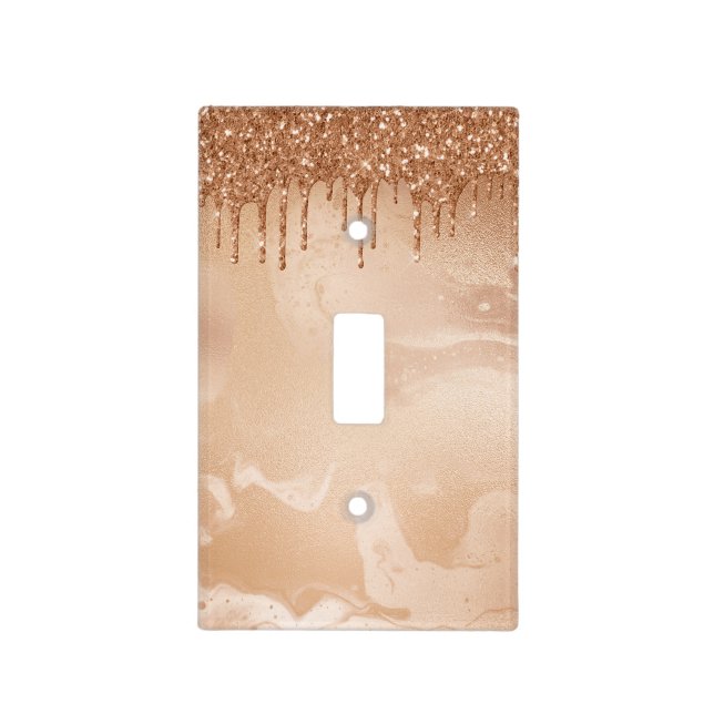 Copper Glitter Rain on Blush Copper Metal Marble Light Switch Cover (Front)