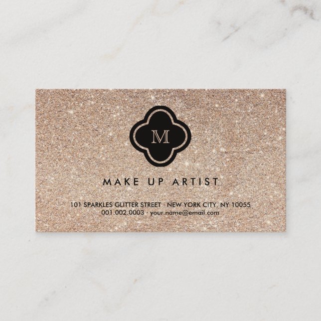 Copper Glitter Sparkles Quatrefoil Profile Card (Front)