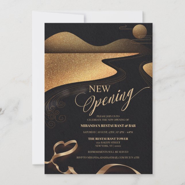 Copper glitter typography Restaurant NEW opening Invitation (Front)