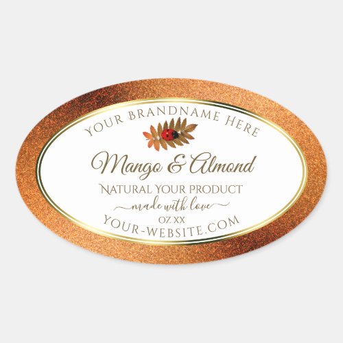 Copper Glitter White Product Labels with Ladybug