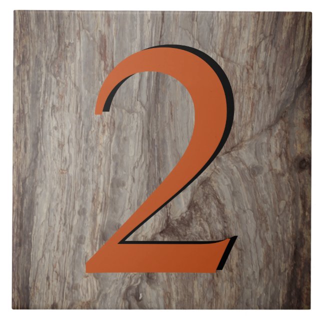 Copper Glow House Number Tile 2 Two on Gray Stone (Front)