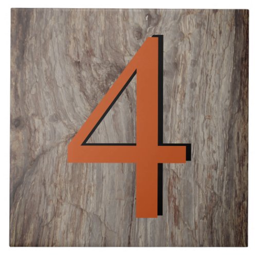 Copper Glow House Number Tile 4 Four on Gray Stone