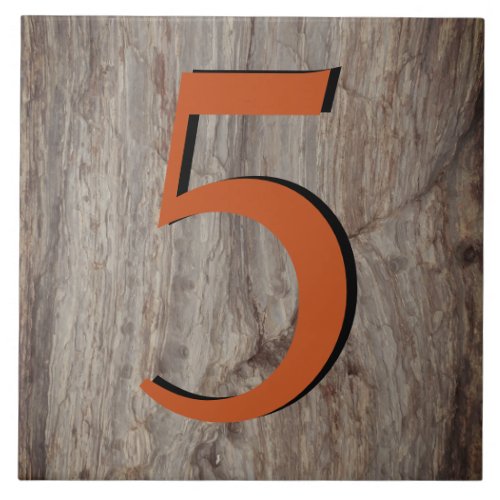 Copper Glow House Number Tile 5 Five on Gray Stone