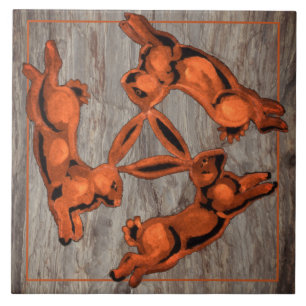 Copper Glow Three Rabbits Simple Motif on Stone Ceramic Tile