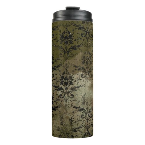 Copper Gold and Black Floral Damask Thermal Tumbler