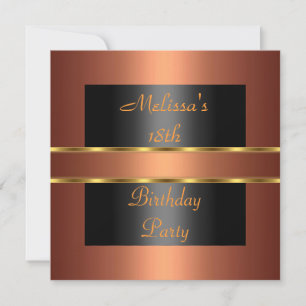 Copper Gold Black 18th Birthday Party Invitation