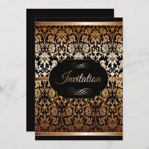 Copper Gold & Black Damask Party Templates