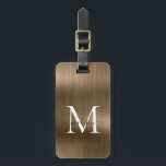 Copper Gold Brushed Metal Script Monogram Glam Luggage Tag<br><div class="desc">Copper Yellow Brass Gold Brushed Metal Script Monogram Cute Bag Tag</div>