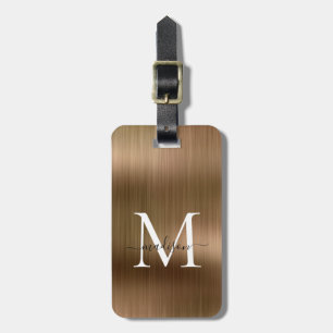 Copper Gold Brushed Metal Script Monogram Glam Luggage Tag