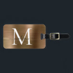 Copper Gold Brushed Steel Metal Script Monogram Luggage Tag<br><div class="desc">Copper Gold Brushed Steel Metal Script Monogram Bag Tag</div>