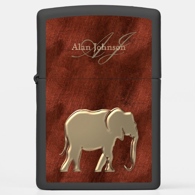 Copper Gold Elephant Monogram  Zippo Lighter (Front)