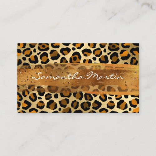 Copper Gold Foil Leopard Brush Stroke Business Card