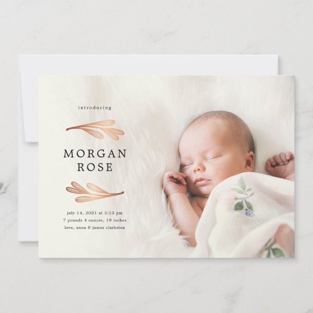 Copper Gold Foliage Birth Announcement (Front)