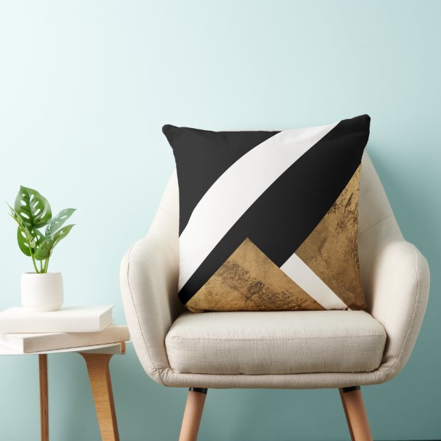 Copper Gold Geometric Black White Throw Pillow (Chair)