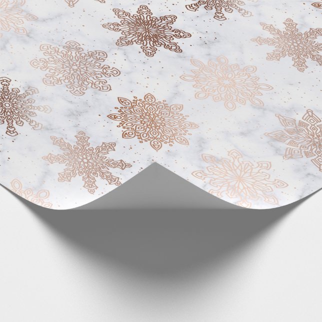 Copper Gold & Marble Snowflake Christmas Pattern Wrapping Paper (Corner)
