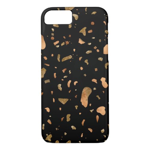 Copper Gold on Black Terrazzo Stone iPhone 87 Case