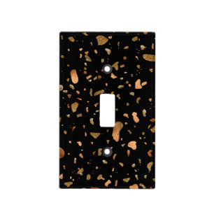Copper Gold on Black Terrazzo Stone Light Switch Cover