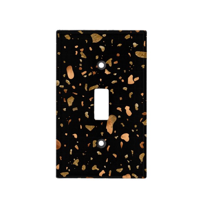 Copper Gold on Black Terrazzo Stone Light Switch Cover (Front)