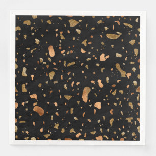 Copper Gold on Black Terrazzo Stone Paper Dinner Napkins
