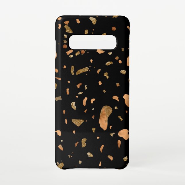 Copper Gold on Black Terrazzo Stone Samsung Galaxy Case (Back)