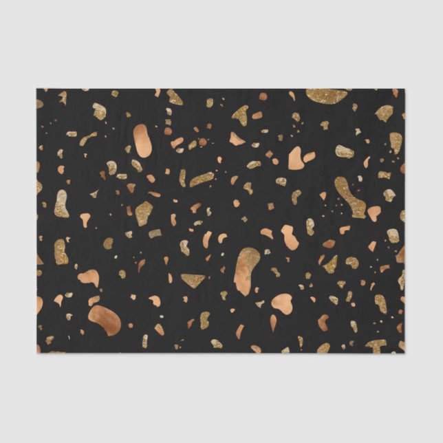 Copper Gold on Black Terrazzo Stone Tissue Paper (Front)