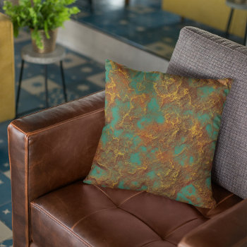 Copper Gold Patina Colour Turquoise Graphic Rock Throw Pillow by artbyjocelyn at Zazzle