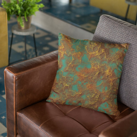 Copper Gold Patina Colour Turquoise Graphic Rock Throw Pillow