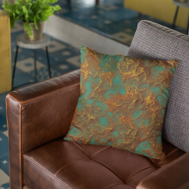 Copper Gold Patina Colour Turquoise Graphic Rock Throw Pillow (Creator Uploaded)