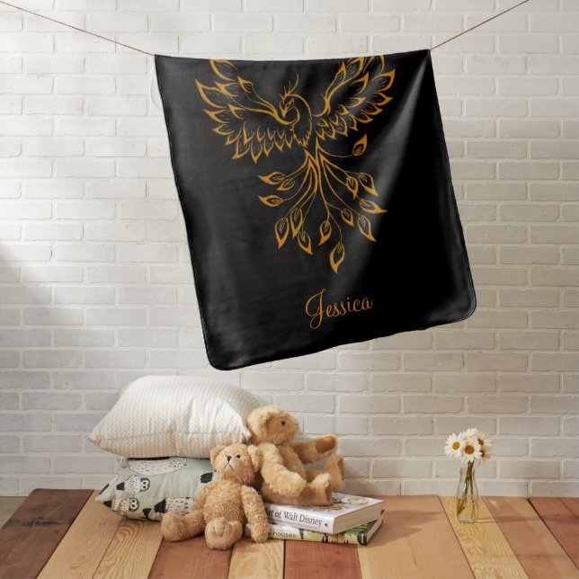 Copper Gold Phoenix Rises on Black  Baby Blanket (In Situ)