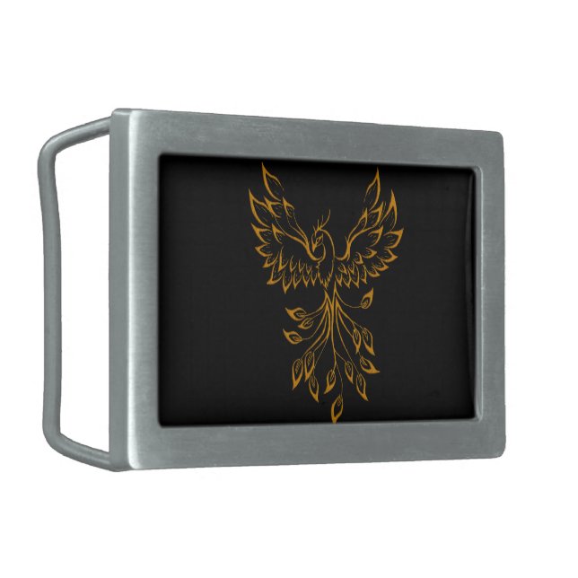 Copper Gold Phoenix Rises on Black  Belt Buckle (Front Left)