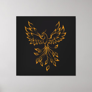 Copper Gold Phoenix Rises on Black Canvas Print