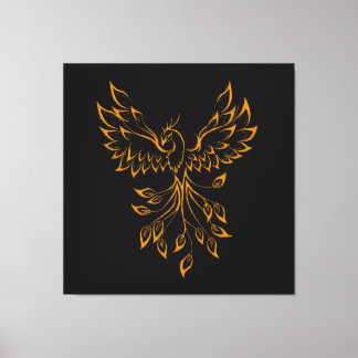 Copper Gold Phoenix Rises on Black Canvas Print