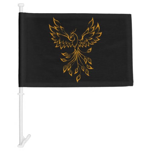 Copper Gold Phoenix Rises on Black Car Flag