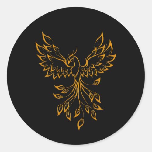 Copper Gold Phoenix Rises on Black Classic Round Sticker