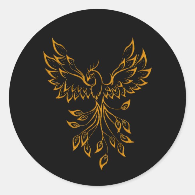 Copper Gold Phoenix Rises on Black Classic Round Sticker (Front)