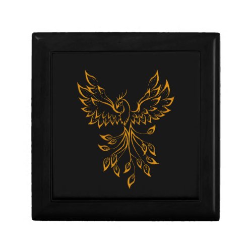 Copper Gold Phoenix Rises on Black Gift Box