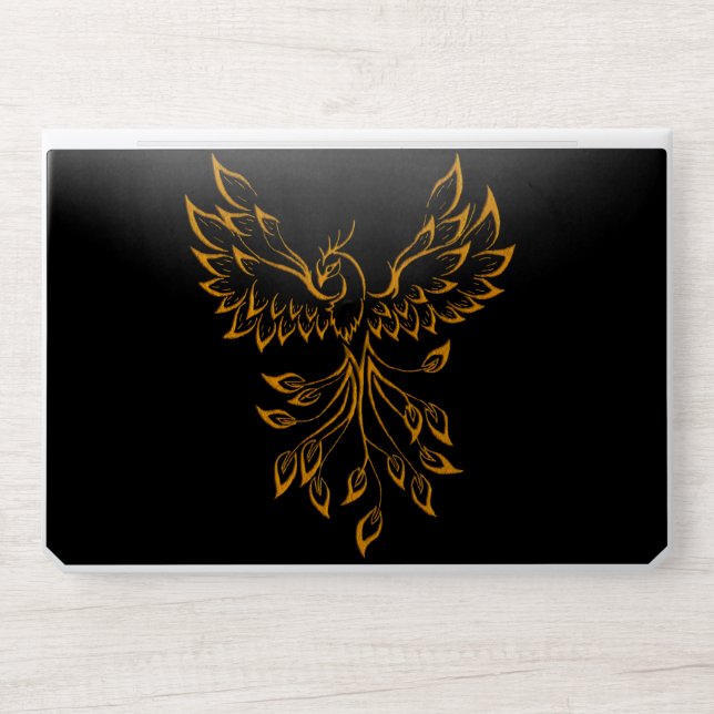Copper Gold Phoenix Rises on Black  HP Laptop Skin (Front)