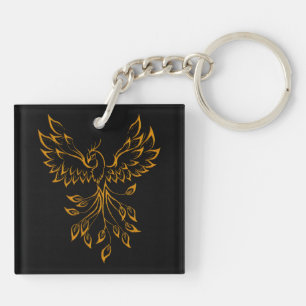 Copper Gold Phoenix Rises on Black  Keychain