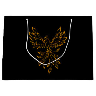 Copper Gold Phoenix Rises on Black Large Gift Bag