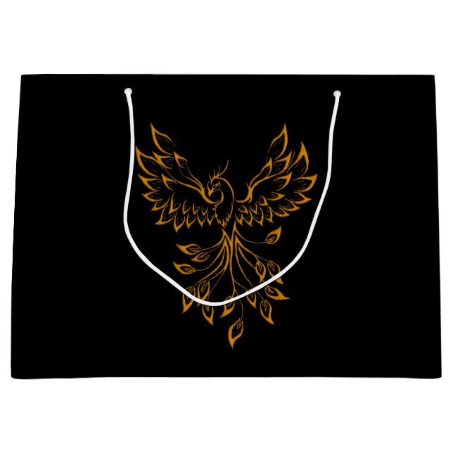 Copper Gold Phoenix Rises on Black Large Gift Bag (Front)