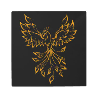 Copper Gold Phoenix Rises on Black Metal Print