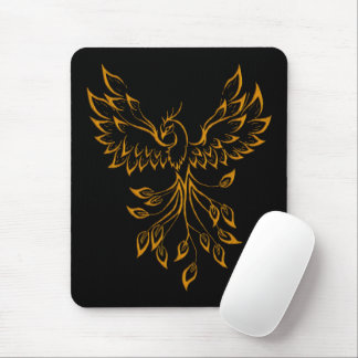 Copper Gold Phoenix Rises on Black Mouse Pad