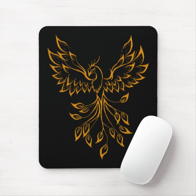 Copper Gold Phoenix Rises on Black  Mouse Pad (With Mouse)