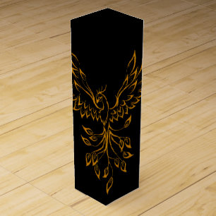 Copper Gold Phoenix Rises on Black Wine Box