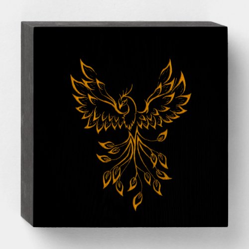 Copper Gold Phoenix Rises on Black Wooden Box Sign